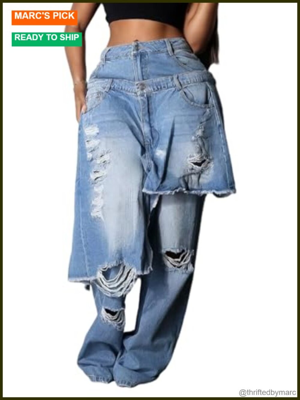 High Waisted Baggy Ripped Wide Leg Jeans Distressed Denim Pants